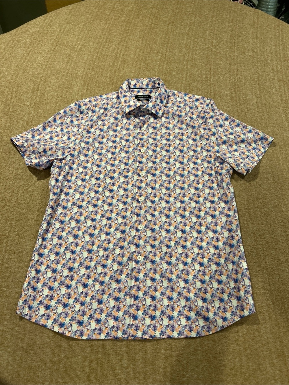 Bugatchi Short-Sleeve Button-Down with Blue and Orange Floral Print